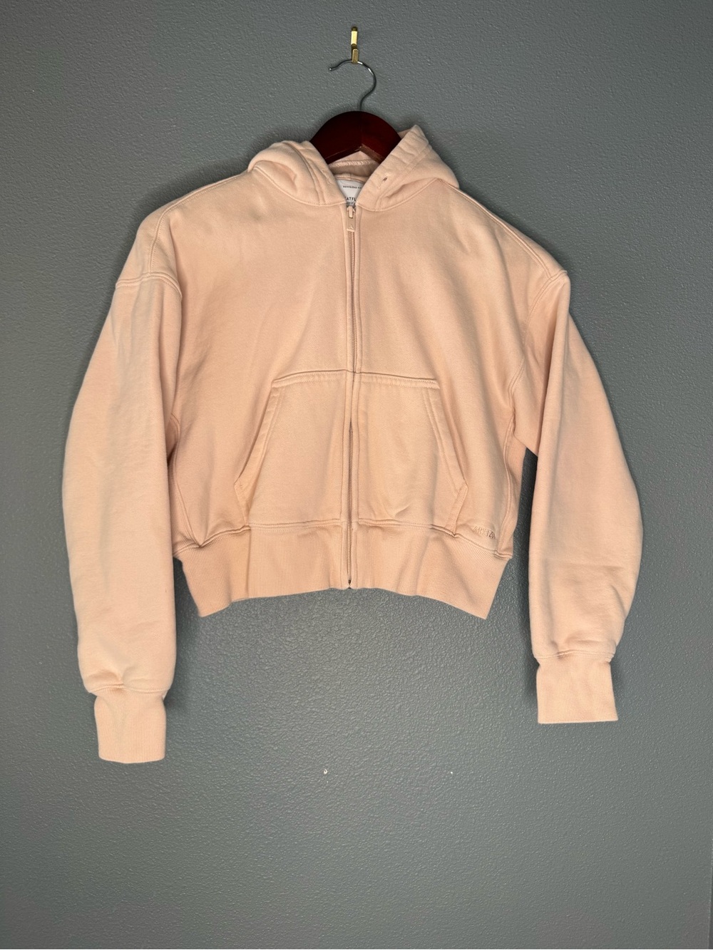 Aritzia Sweatfleece Boyfriend Boxy Zip Hoodie XS Blush Pink Cozy Fleece